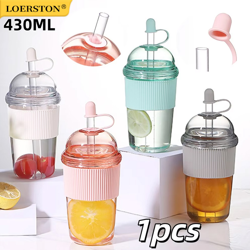 Coffee Jelly Tea - 1pc 430ml Portable Flip Straw Cup