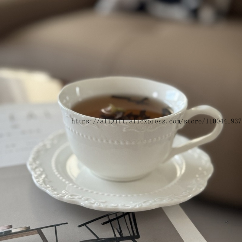 Coffee Tea Set Up - French Light Luxury Embossed Floral Coffee
