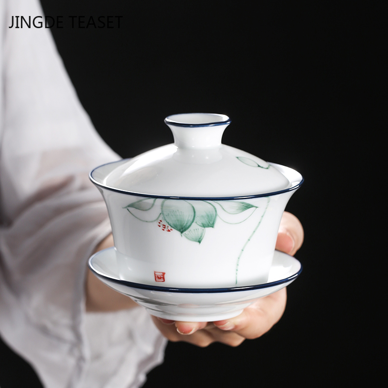Coffee Tea Set Up - Chinese Retro Hand Painted Ceramic Gaiwan